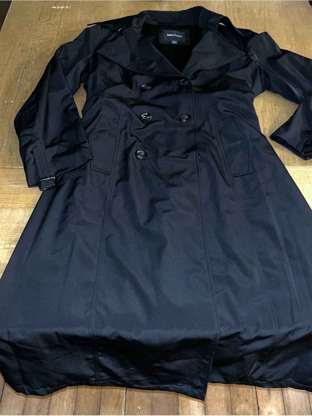 Nautica Double Breasted Black Long Belted Trench Coat - Women’s XL